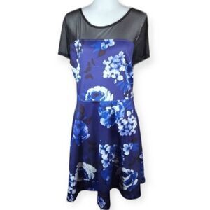 PINK CLOVE BLUE WHITE FLORAL & BLACK DRESS SZ.20 EUC.